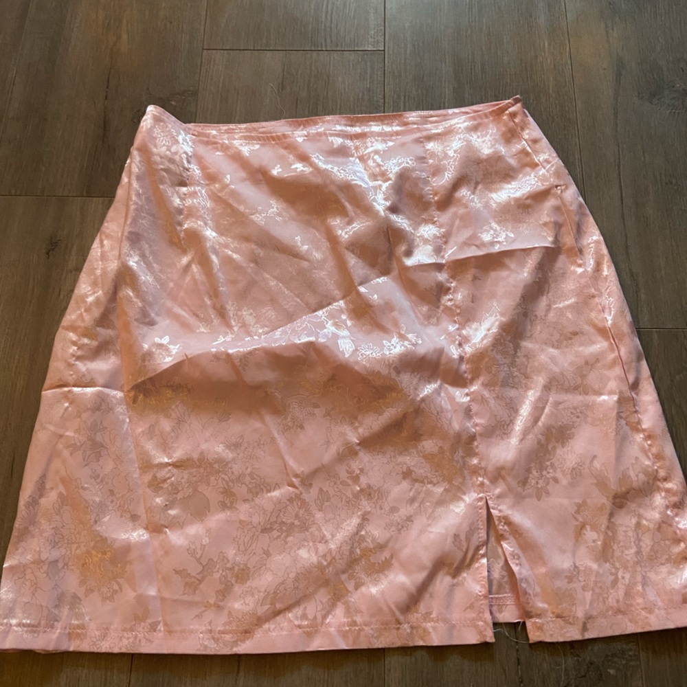 Pink silk floral skirt